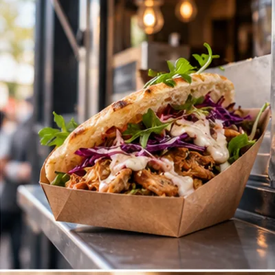 Sandwich gourmand servi par un foodtruck